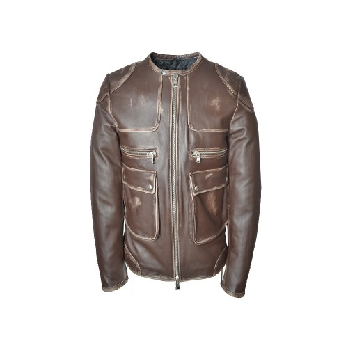 Leather Jacket Daniele Alessandrini I1230K189 Color Brown