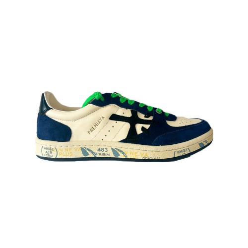 Leather Sneakers Premiata BSKT CLAY 6776 Color Ecru and Blue