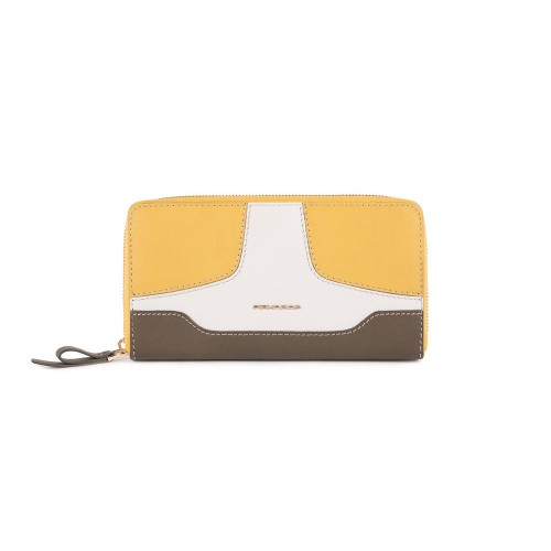 Leather Purse Piquadro PD1515S108R G Color Khaki and Yellow